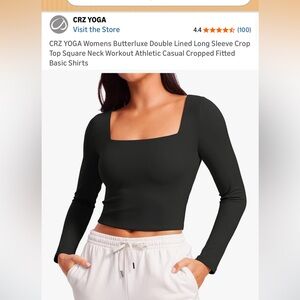 CRZ YOGA Elegant Black Square Neck Crop Top